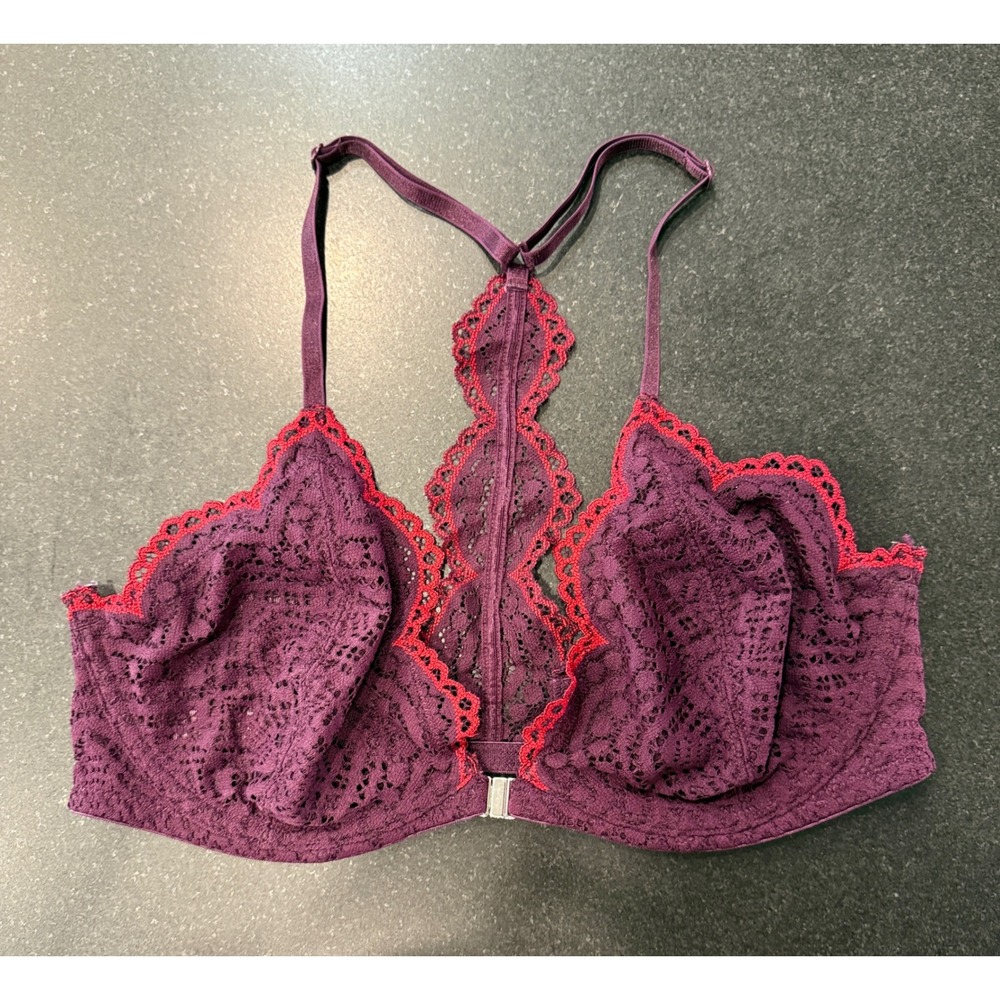 Free People Intimately Bralette 34D Purple Red Lace Racerback Lingerie Boho